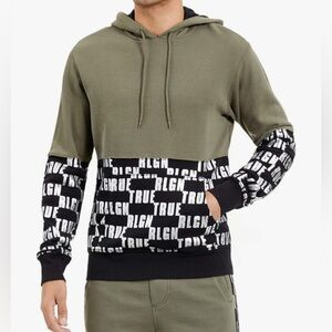 True Religion Silver Metallic Monogram Pullover Hoodie Army Green Mens Size L